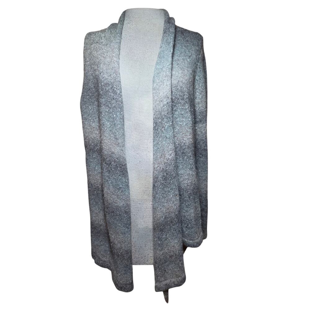 Gray Open Front Duster Cardigan Sweater Size Medium
